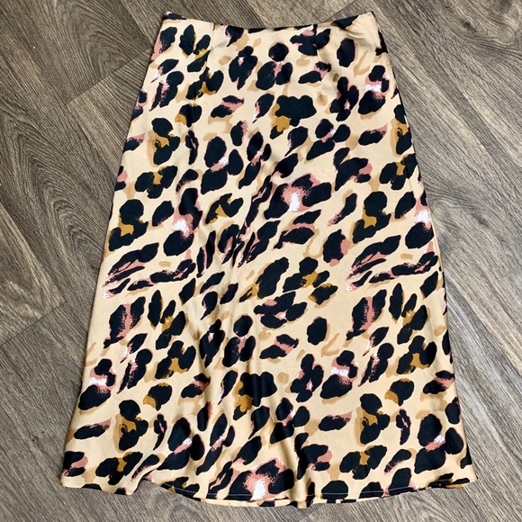 Satin Leopard Midi Skirt - Picture 1 of 2